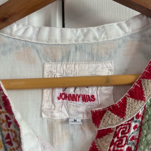 Johnny Was Biya Elektra Dress Linen Embroidered Lined Mini Coastal Resort Size M - Picture 6 of 8